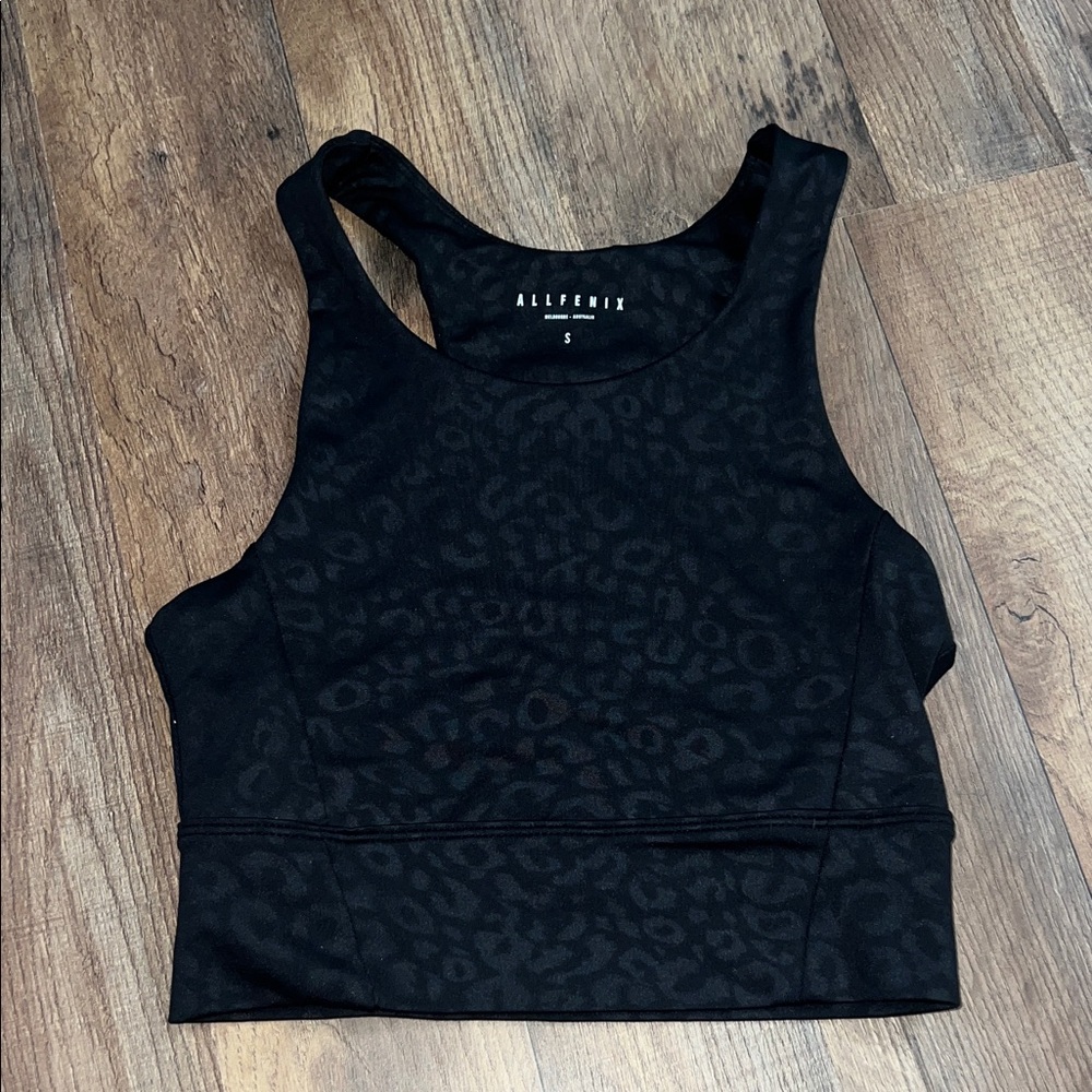 Anthropologie Allfenix  black cheetah sports bra sz Small